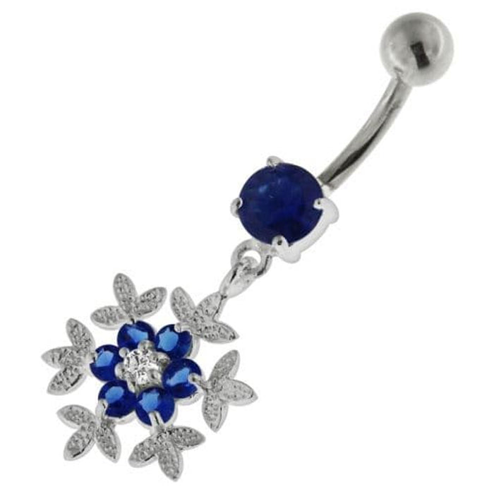 925 Sterling Silver Flower Snow Flake Belly Button Ring