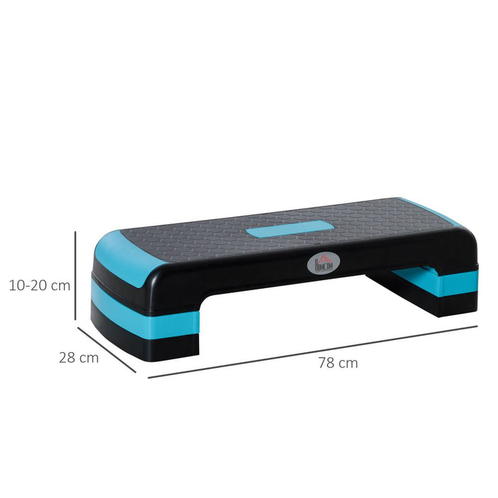 HOMCOM Aerobic Step, 10cm, 15cm & 20cm Height Adjustable Steppers for Exercise Workout, Nonslip Step Board Great for Home & Office, Black and Blue