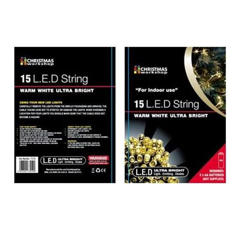 Christmas Workshop: 15 LED Warm White Lights, Battery Operated