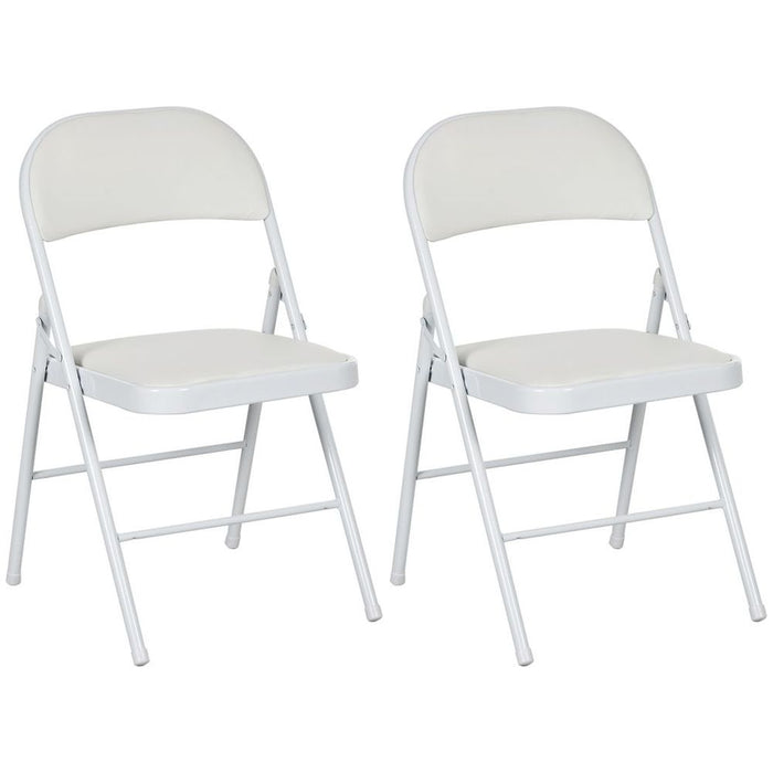 HOMCOM 2 Pack Padded Folding Chairs with Cushioned Seat and Metal Frame White