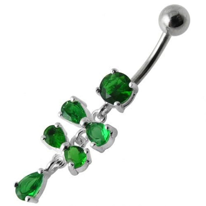 Fancy Silver  Studded Jeweled Dangling SS Belly Ring