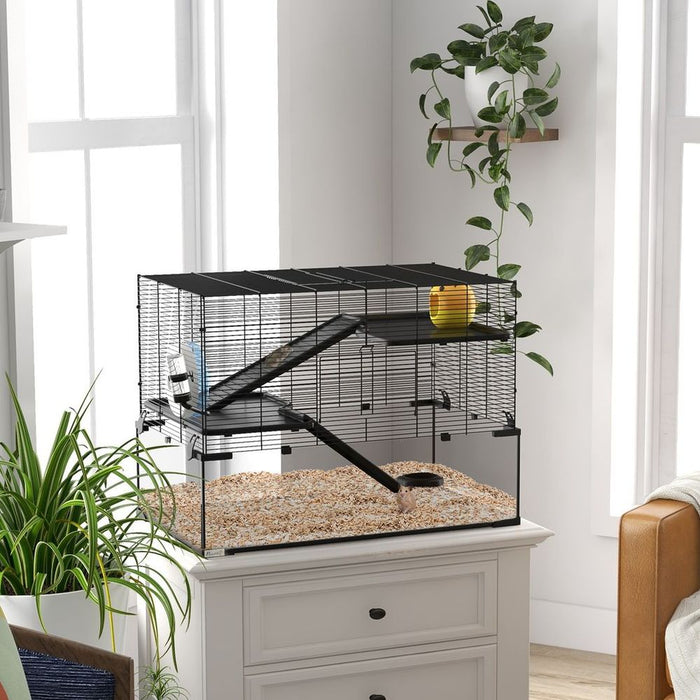 Spacious 3-Tier Hamster Cage w/ Glass Bottom & Essential Accessories - Shop Now!