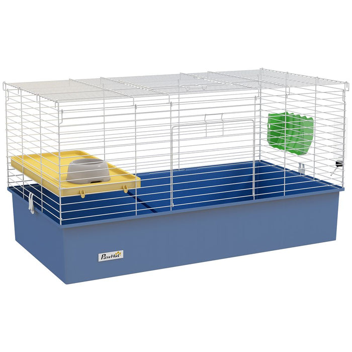 PawHut Small Animal Cage, Rabbit Guinea Pig Hutch, Pet Playhouse, Blue