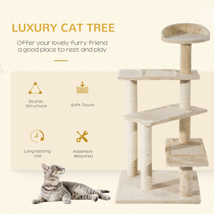 PawHut 100 cm Cat Tree for Indoor Cats Kitten Scratch Scratching Post Climbing Tower Activity Centre Beige