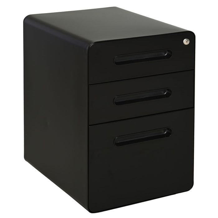 Vinsetto Modern Steel Filing Cabinet - 3 Draw, Lock & Wheels - Black - High-Quality