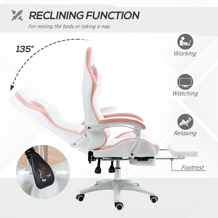 Premium Vinsetto Racing Style Gaming Chair with Reclining Function & Footrest - Pink