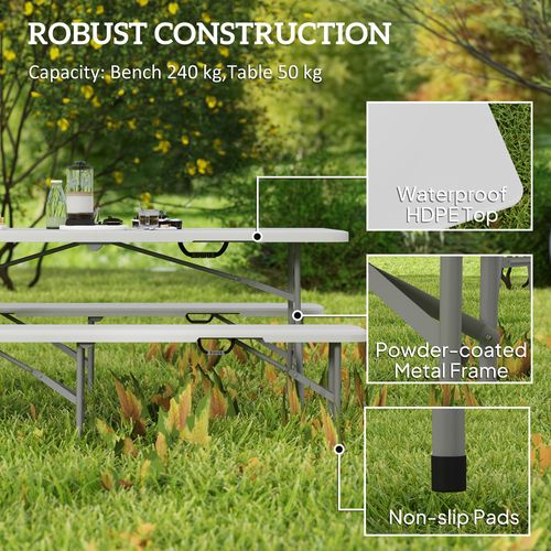 Outsunny 3 Piece Folding Picnic Table and Bench Set with Handles, White