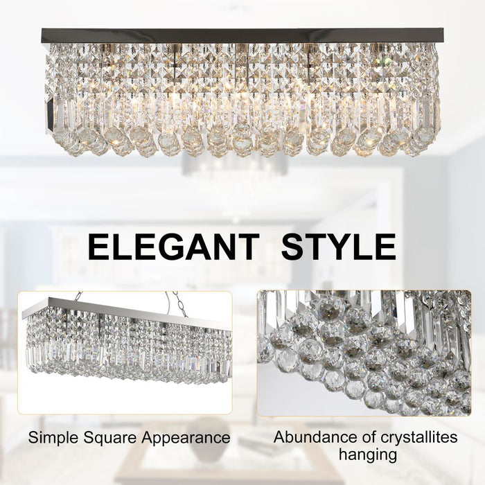 Stunning Crystal Ceiling Light: Square Chandelier, Silver, E14 Base