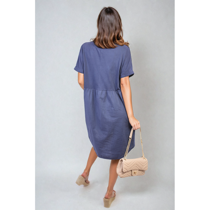 Short Sleeve Button Front Midi Dress