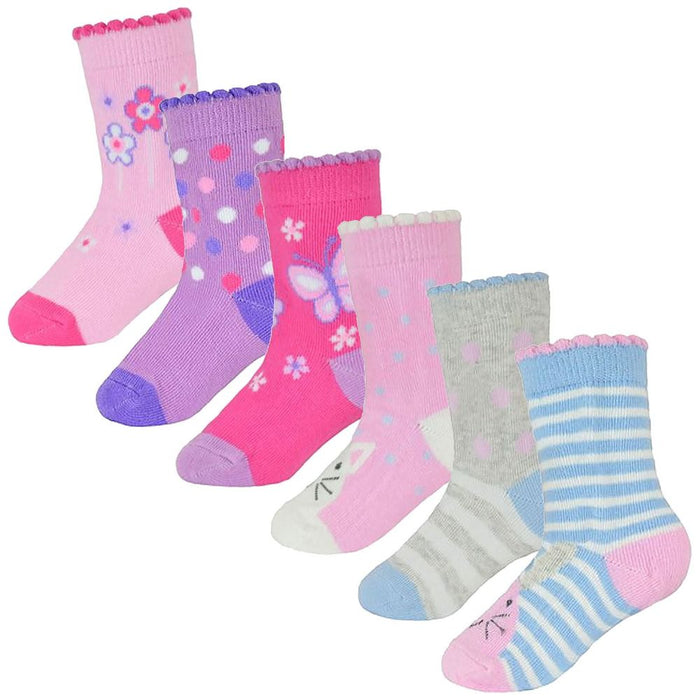 Baby Girls 6 Pack Butterfly / Animal Design Socks