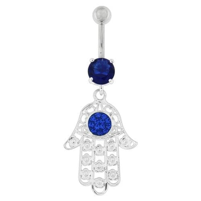 Hamsa Hand with Flowers Dangling Belly Button Ring