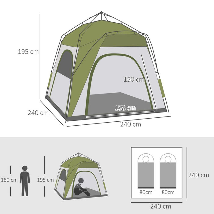 Outsunny 4 Man Pop Up Tent - Automatic Camping Dome Shelter - Lightweight & Spacious