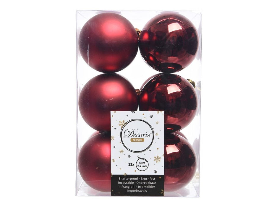 Shatterproof Deep Red Bauble  6cm Pack of 12 - Christmas