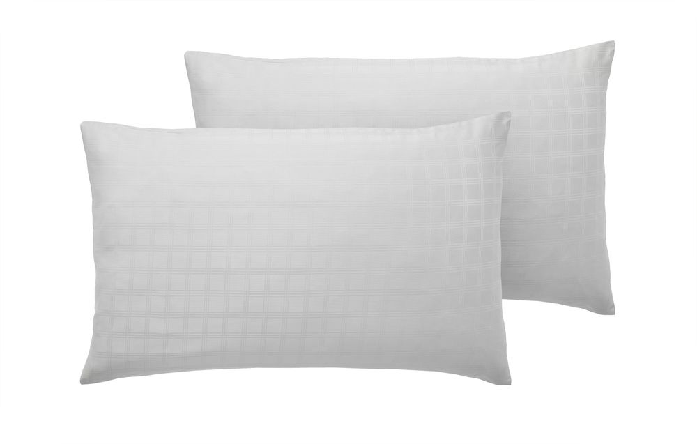 400TC - 100% Cotton Satin Stripe Check Pillowcase Pair White