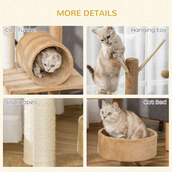 Deluxe 1.21m Cat Tree Tower w/Scratching Posts Bed Tunnel Toy - Pawhut