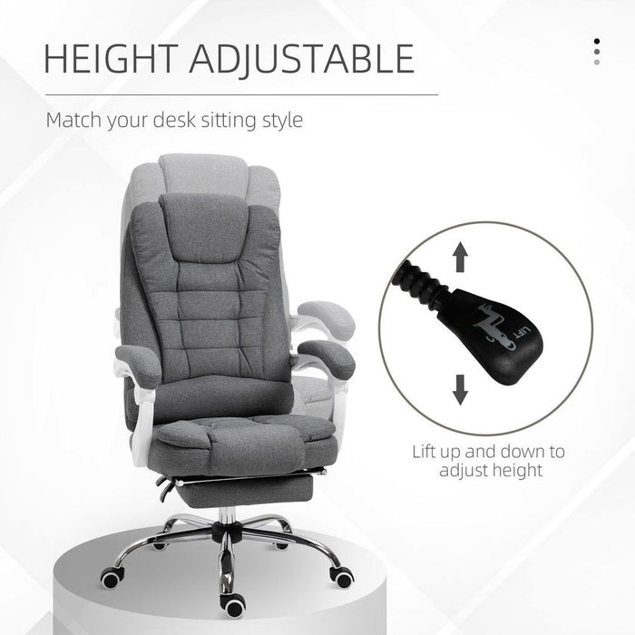 Premium Grey Swivel Office Chair w/ Reclining Footrest & Armrest - Ultimate Comfort & Productivity