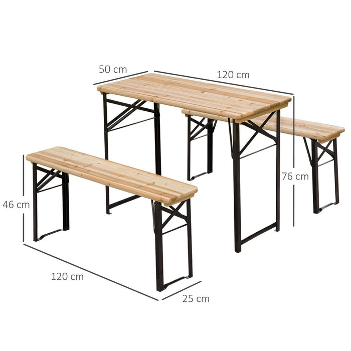 Portable Wooden Picnic Table & Bench Set - Folding Camping Trestle