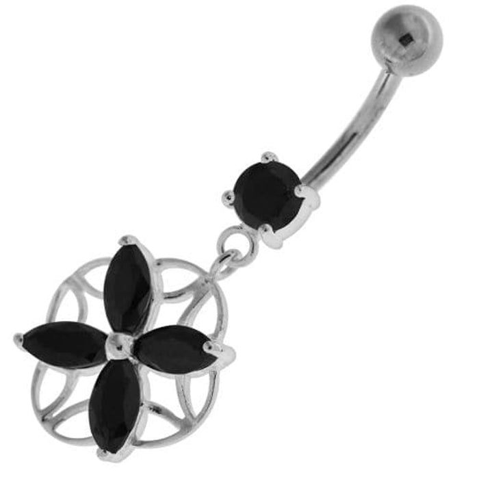 Jeweled Flower Cut out Navel Belly Button Ring