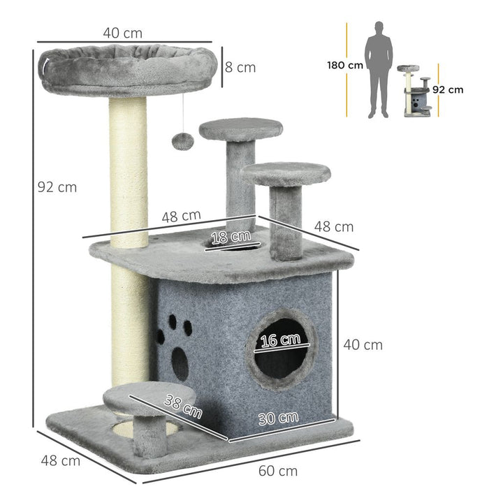 Ultimate Cat Tree Tower - Scratching Posts, Mat, House, Bed, Toy - Premium Quality - Grey