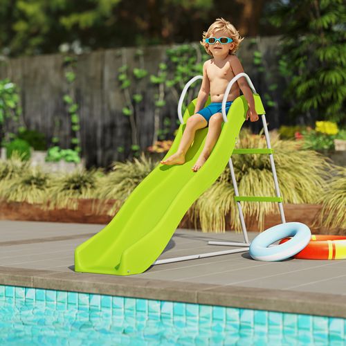 AIYAPLAY Freestanding Garden Wavy Slide for Kids with Climbing Ladder, Green