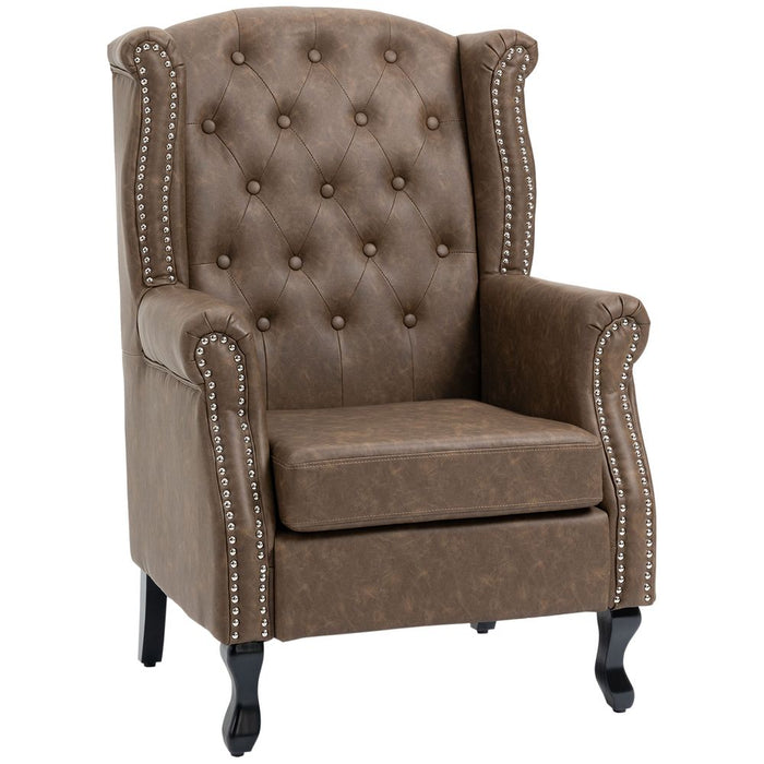 Vintage Chesterfield Wing Back Armchair - Tufted Brown Accent Chair