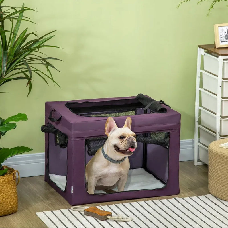 Foldable Pet Carrier Cat Bag - Purple, Cushioned, Portable - Ideal for Miniature & Small Dogs, Travel & Home