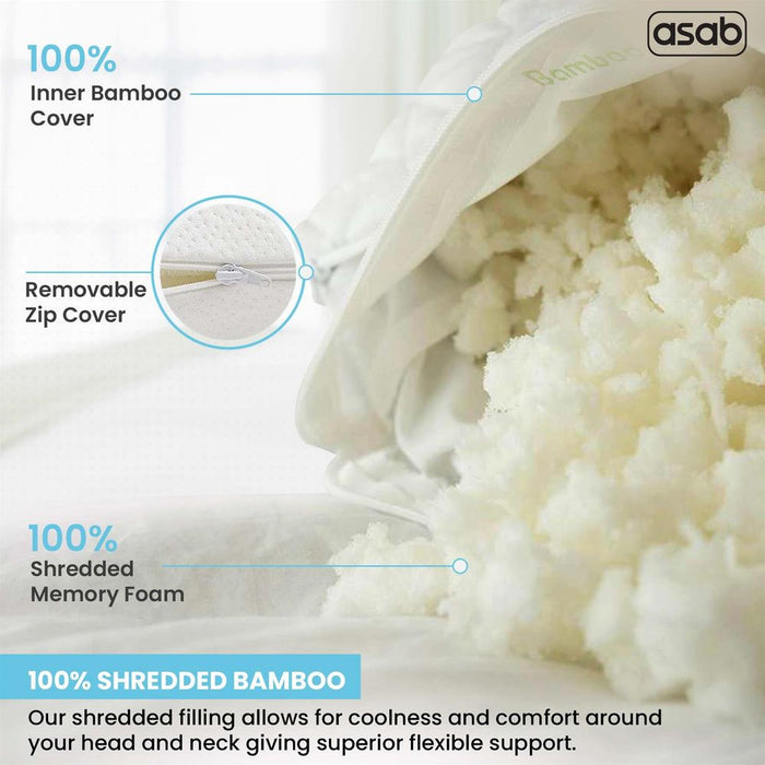 Bamboo Memory Foam Pillow - High-Quality, Allergen-Resistant, Relieves Pain - 100% Shredded Memory Foam - Eco-Friendly Cover