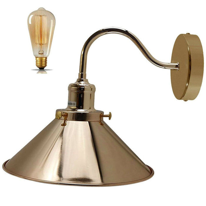 Retro Industrial Swan Neck Wall Light Indoor Sconce Metal Cone Shape Shade - Basement, Bedroom, Dining Room, Garage