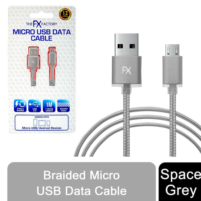 Fx Braided Micro USB Data Cable, Gold, Rose Gold, Space Grey, Silver