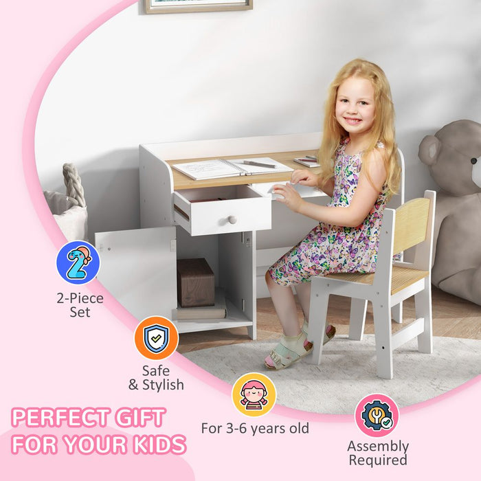 ZONEKIZ Kids Desk & Chair Set - 3-6 yr - Storage Drawer - White