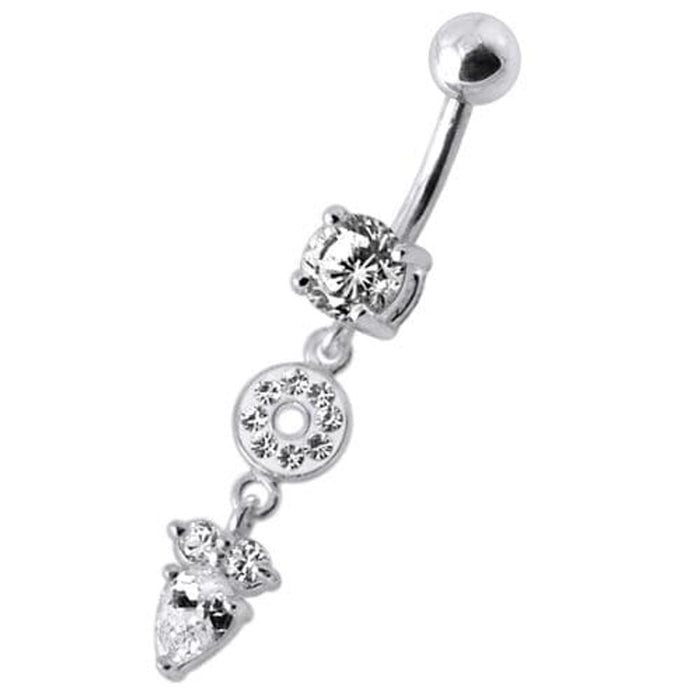 Fancy Multi Stone Jeweled "O" Pear" Dangling SS Bar Navel Body Jewelry Ring