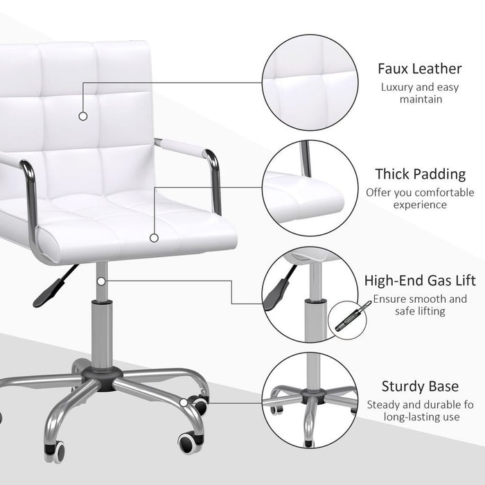 Stylish PU Leather Home Office Chair: High Back, Swivel, Armrest, White