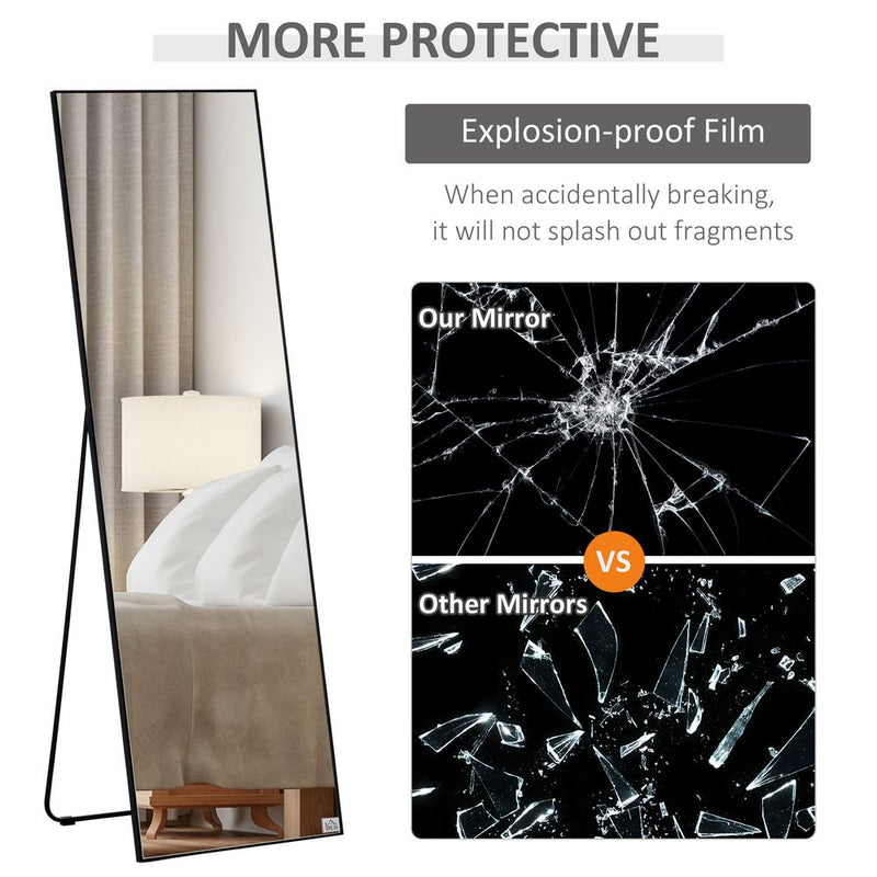 HOMCOM Full Length Mirror, Free Standing or Wall Hanging, Tall Full Body Mirror for Bedroom, Hallway, Black