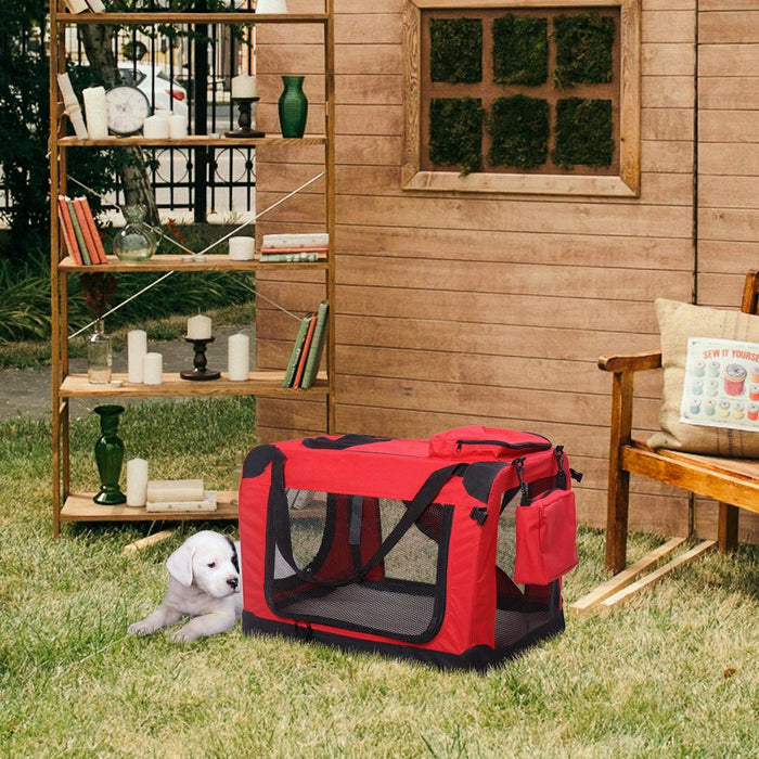 PawHut Folding Fabric Soft Portable Pet Dog Cat Crate Puppy Kennel Cage Carrier House Medium 23" Red New