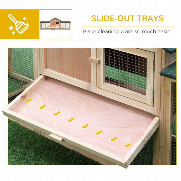 PawHut Deluxe Rabbit Hutch Outdoor, Wooden Guinea Pig Hutch, Two-Storey Bunny House with Ladder Rabbit Run Box Slide-out Tray 210 x 45.5 x 84.5 cm