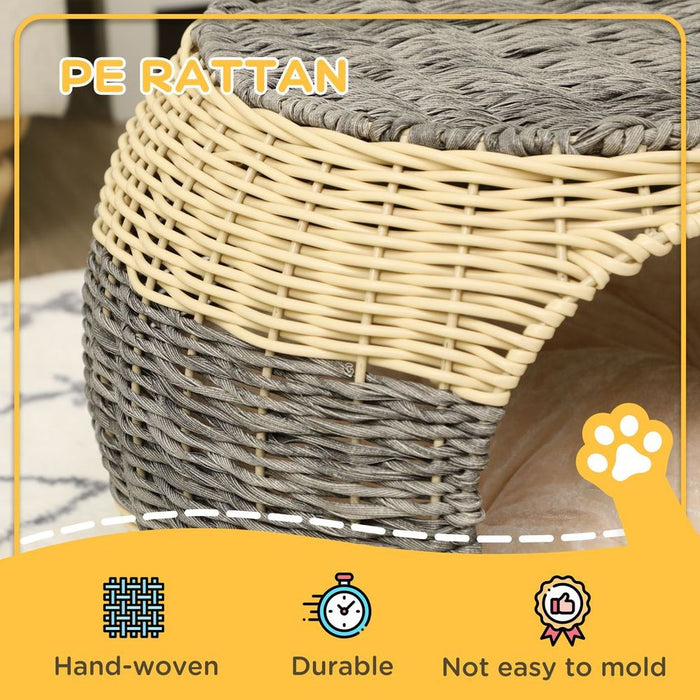 PawHut Wicker Cat House, Rattan Raised Cat Bed - Best Quality, Comfy Cushion - 40x30cm