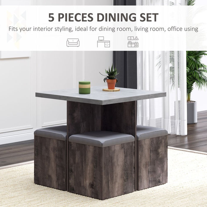 Premium 5Pcs Wooden Dining Set - Removable Lid Board - Grey