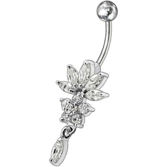 Flower Jeweled Dangling Belly Button Ring