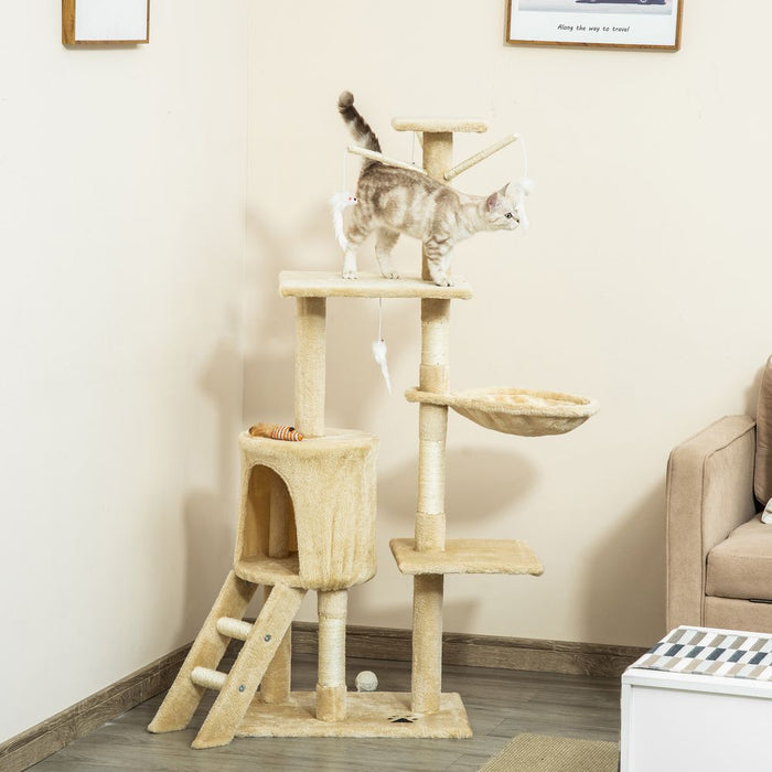 Premium Cat Tree: Kitty Activity Centre Condo, Scratching Post, Toys, & More - Highest Quality - 131cm Beige