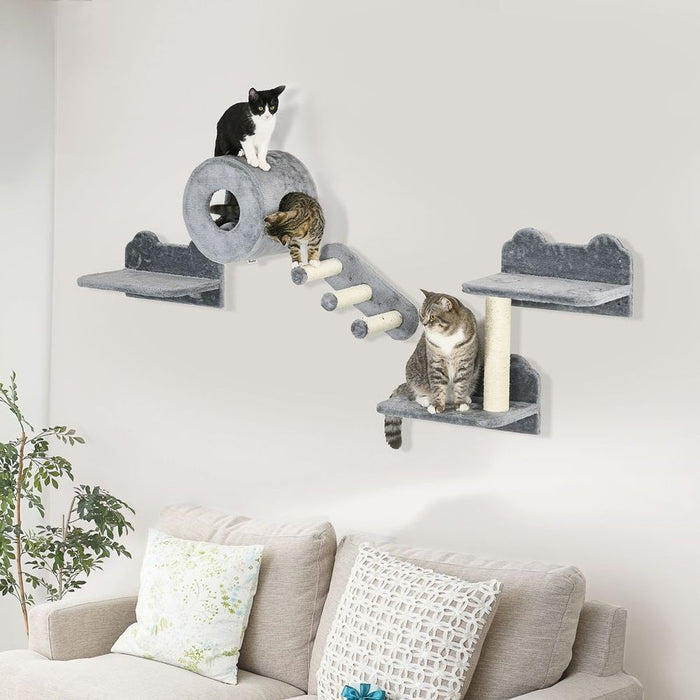 Premium Wall-Mounted Cat Tree - Platforms, Steps, Perch, Cat House - Grey