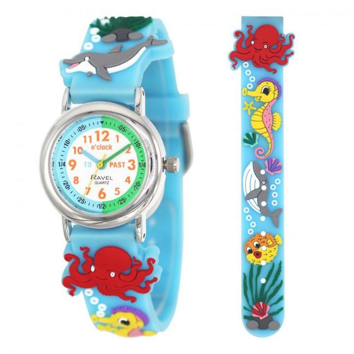 Ravel Children Girls 3D Cartoon Time Teacher Watch Blue Sea Life