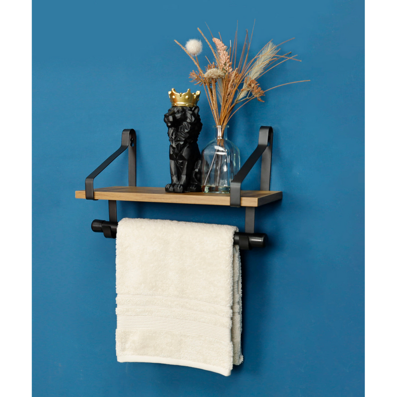 Dark Oak Wall Shelf with Black Rail - PARGI: Professional-Quality, 1 Tier, 15mm MDF+Iron, Black+Oak