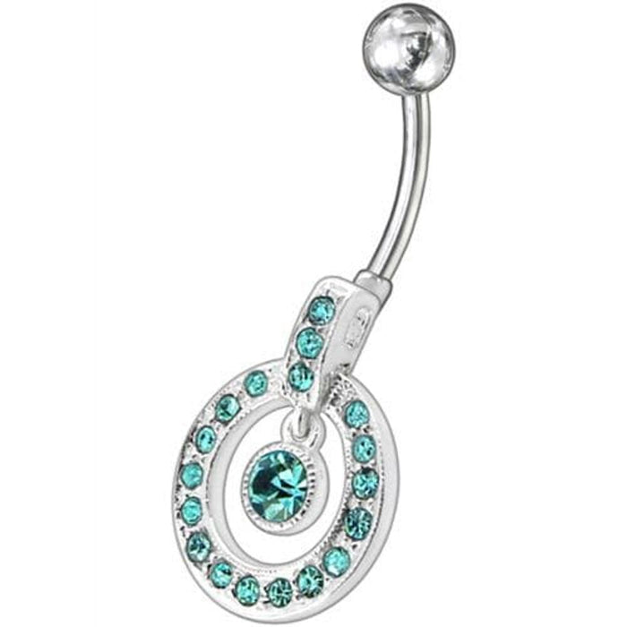 Fancy Multi Colored Round Shape Jeweled Dangling Banana Bar Belly Ring