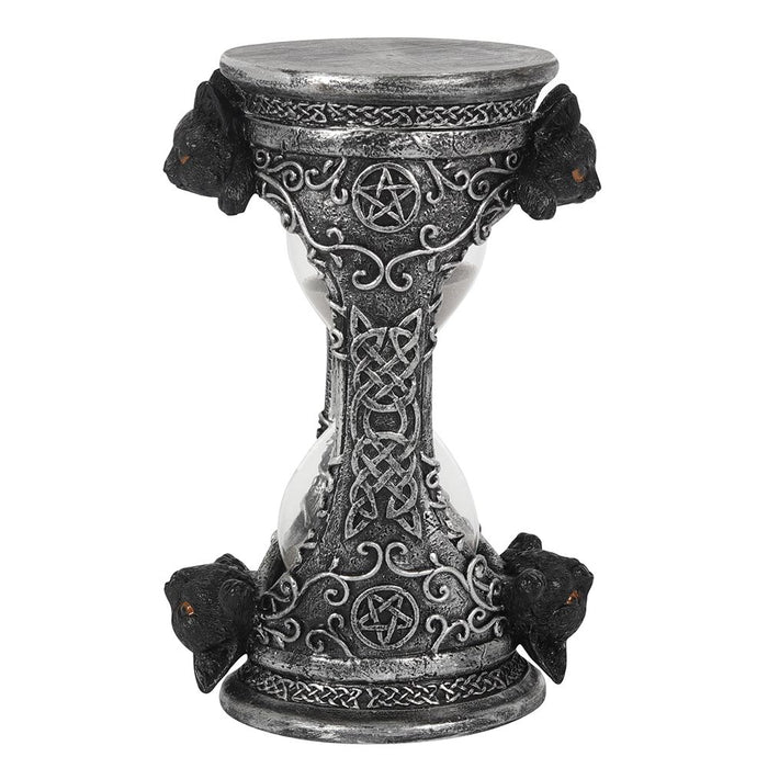 Premium Black Cat Hourglass Timer - Gothic Design, 17cm Height, Grey Sand, 60 Second Run - Durable Resin Casing