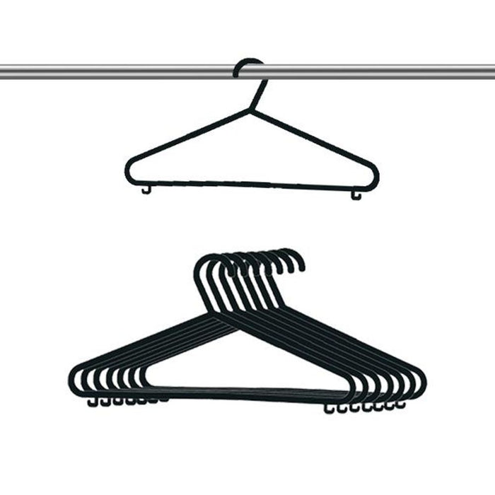 Premium Adult Black Plastic Hangers - Heavy Duty, Non-Slip, Coat, Clothes w/ Trouser Bar & Lips