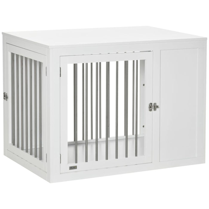 PawHut Furniture Style Dog Crate with Two Doors, End Table Pet Cage Kennel with Locks, for Medium and Large Dogs - White