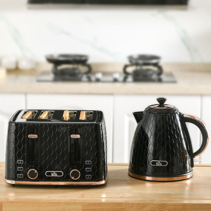 Premium HOMCOM 1.7L Kettle & Toaster Set - Defrost, Reheat, Crumb Tray - Black