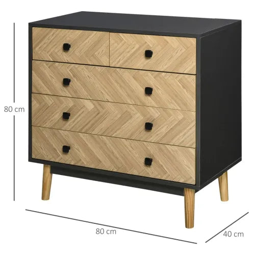 Wooden 5-Drawer Storage Cabinet Chest with Metal Handles Bedroom Living Room