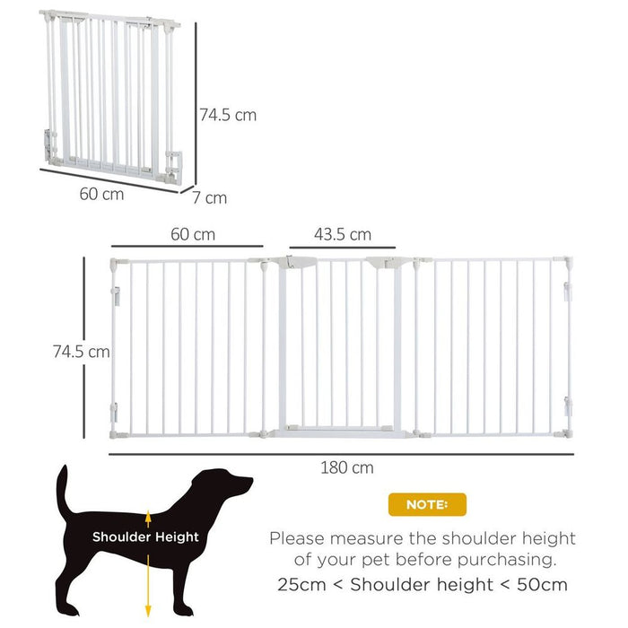 Premium Pet Safety Gate - 3-Panel Metal Fence w/ Door - White