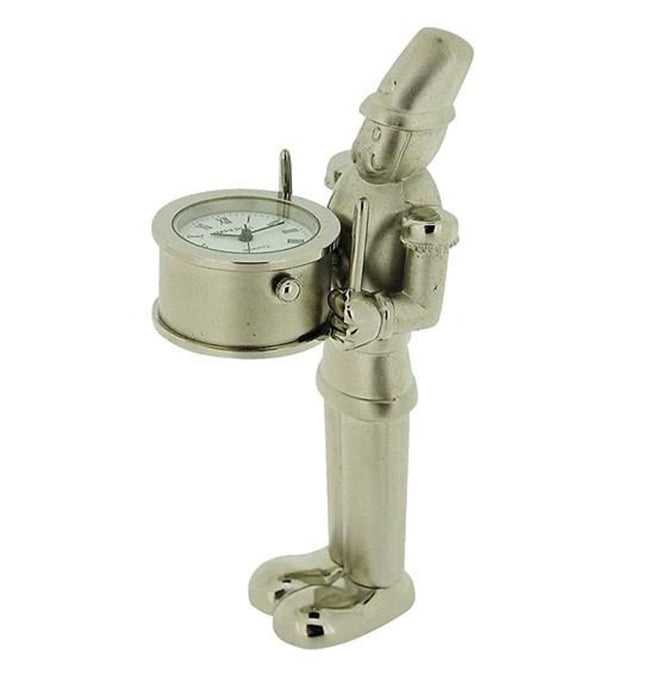 Miniature Clock Silver plated Toy Soldier with Clock Drum Solid Brass IMP1041- CLEARANCE NEEDS RE-BATTERY